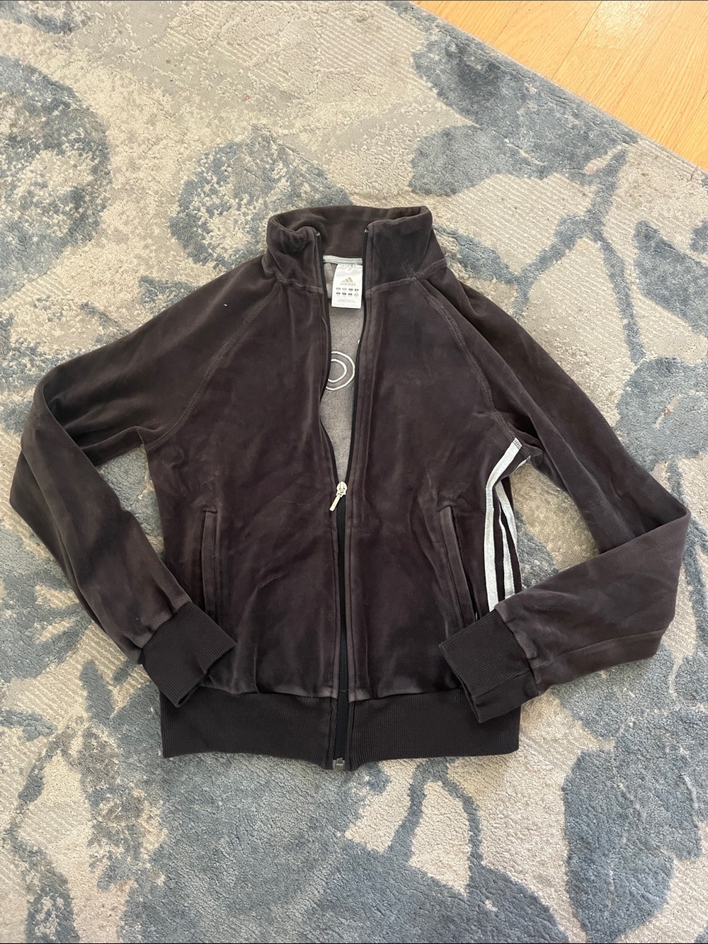 Vintage Adidas Velour Zip Jacket in Dark Grey